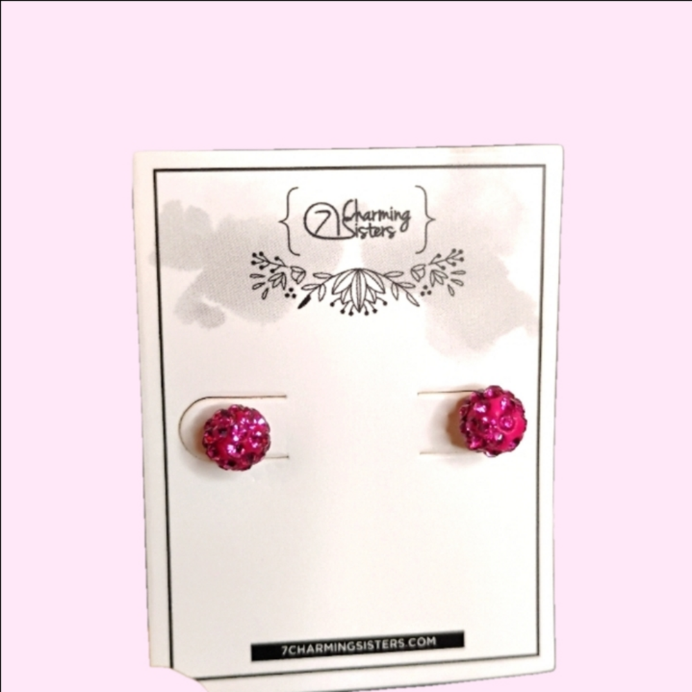 7 Charming Sisters Pink Spiked‎ Crystal Ball Large & Small Mismatched Earring